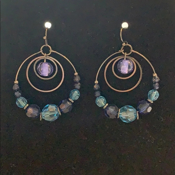 Blue and Steel Gray Round Earrings - Picture 2 of 6